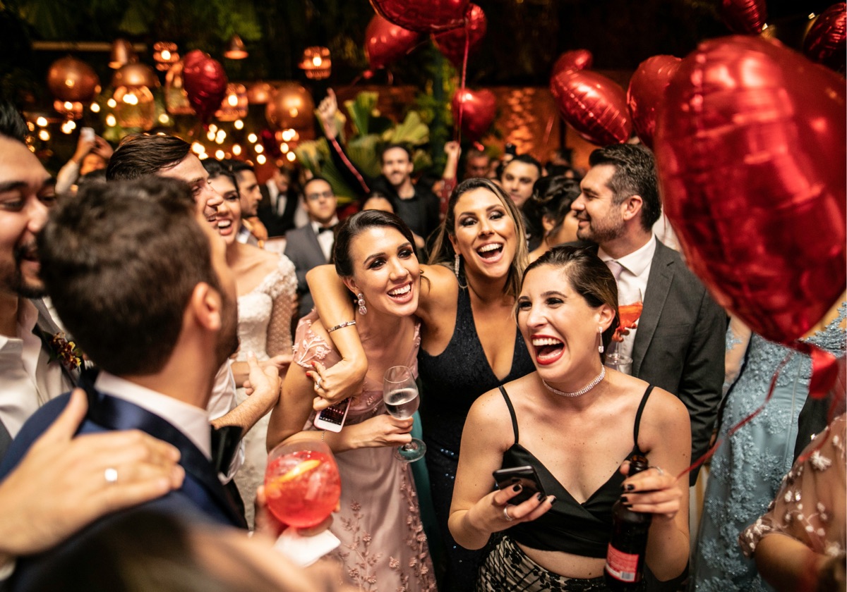 Wedding guests celebrating together
