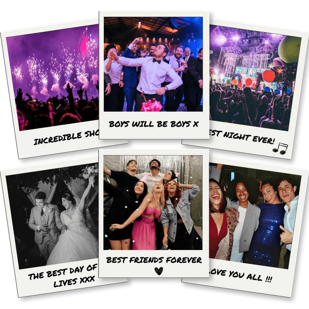 Polaroid-style guest photos from an event