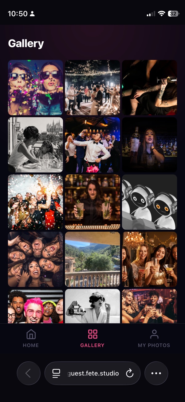 Guest gallery view showing a full grid of approved event photos